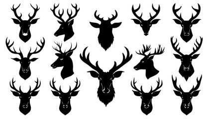 deer head silhouette vector set,deer head icon set