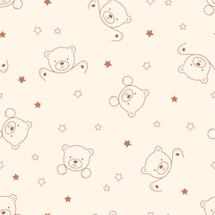 Seamless pattern of cute bears. Vector illustration of cartoon animals. Background for kids wear, nursery