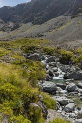 ニュージーランド　アーサーズ・パス国立公園のオティラ・バレー・トラックを流れるオティラ川