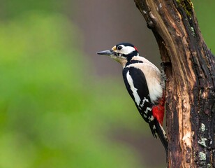 Fototapeta premium Woodpecker on tree trunk