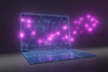 A laptop with a purple screen and a purple background