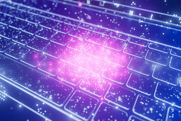 A keyboard with a purple glow on it