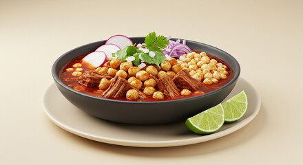 Authentic Mexican Pozole Soup with Garnishes