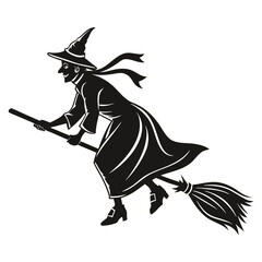 Witch Flying on Broomstick Silhouette