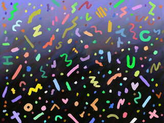 A lively explosion of colors and patterns blending together, representing energy and the joy of creative expression in chaos.