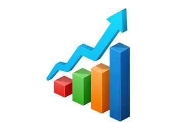 Upward trend bar chart with arrow shows growth and success in business and finance transparent background