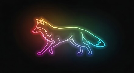 Neon fox illustration glowing colorful animal design graphic art modern wallpaper backdrop 90s