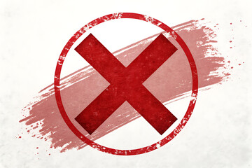 Obraz premium Red x mark inside a distressed oval stamp isolated on transparent background