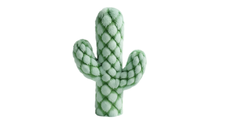 Green cactus plush toy isolated on transparent background