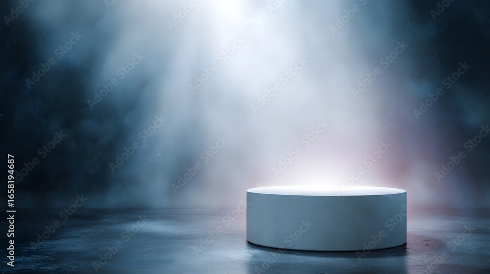 Wall mural white podium with subtle glow on futuristic background