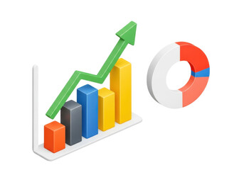 Dynamic business growth chart and colorful pie chart representing financial success transparent background