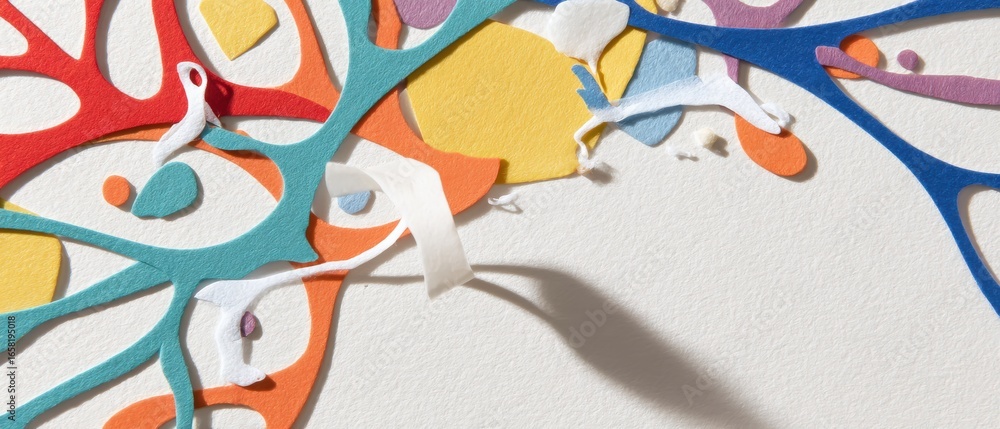 Poster abstract colorful paper cut art with shadow on white background modern paper craft design with vibra