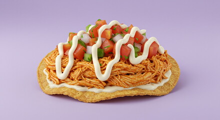 Delicious Chicken Tostada with Fresh Toppings on Purple Background