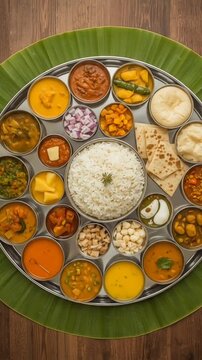 
Traditional Navratri upwas thali with fasting food served on a banana leaf