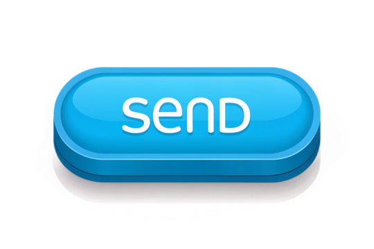 Blue rounded button with the word send on it isolated on transparent background