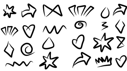 Handdrawn Doodle Elements Collection Black Isolated Sketch Design Assets
