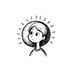Doodle illustration of a child looking up with halo effect around head concept design art