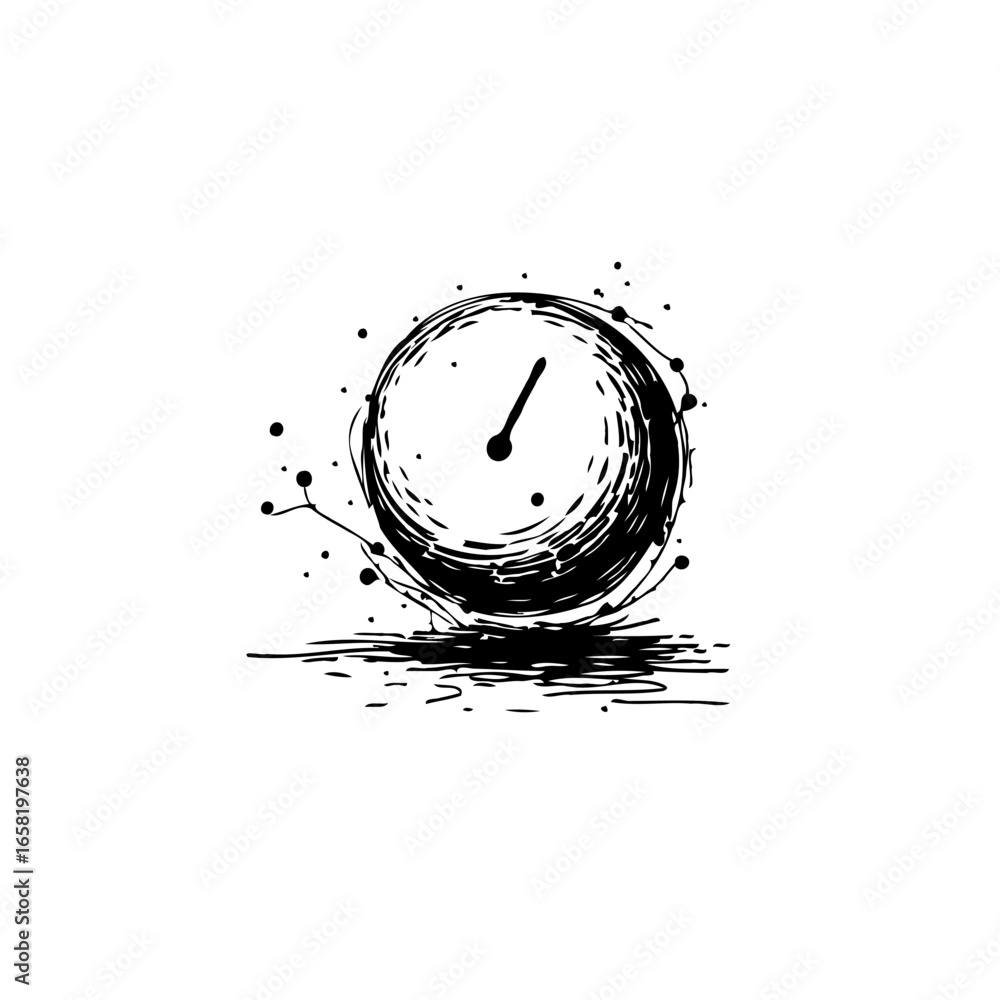 Aufkleber abstract time concept illustration showing a circular clock with hand in rough black and white sketc