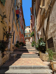 Narrow stairs in Villefranche, France shows the lifestyle of the French Riviera