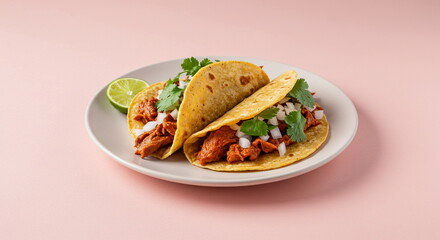 Delicious Tacos Al Pastor on a Plate with Lime