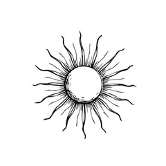 Detailed black and white celestial sun illustration evoking a sense of wonder and cosmic artistry for creative endeavors