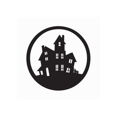 Vector silhouette of a spooky haunted house with scary details