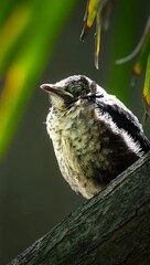 Young Bird Perched on Tree Branch in Natural Forest Habitat - Wildlife Photography with Telephoto...
