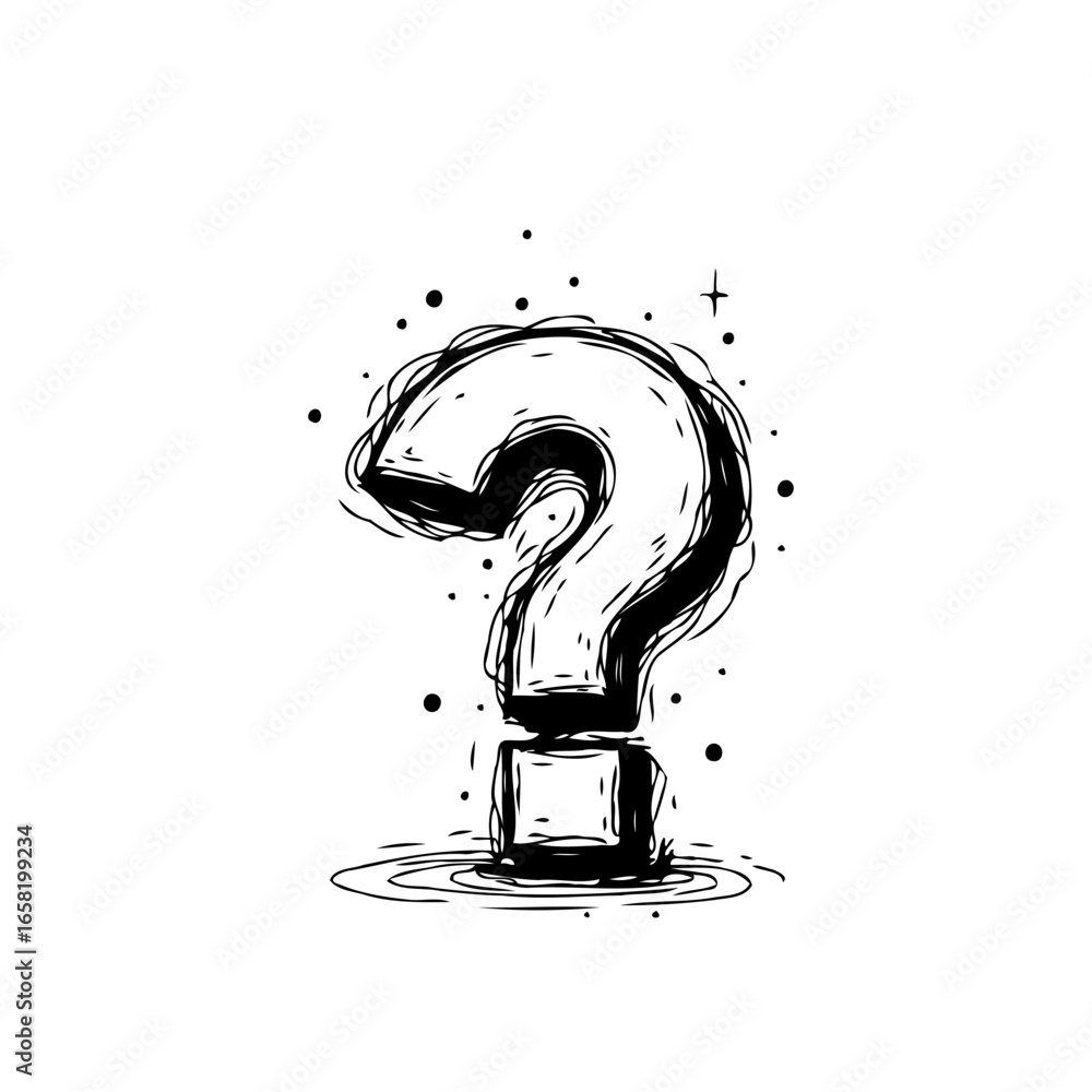 Poster hand drawn question mark illustration representing uncertainty problem solving learning concept with