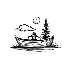 A tranquil escape illustrated the serenity of a lone rower amidst nature's beauty under a watchful moonlit sky