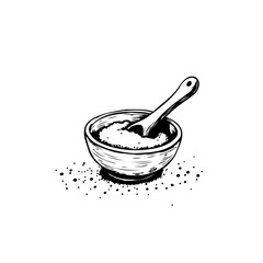 Hand drawn illustration of a bowl with a spoon inside showcasing culinary design and ingredient presentation
