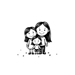 Delightful cartoon depiction of a mother and two daughters embracing tender family bonds and unity