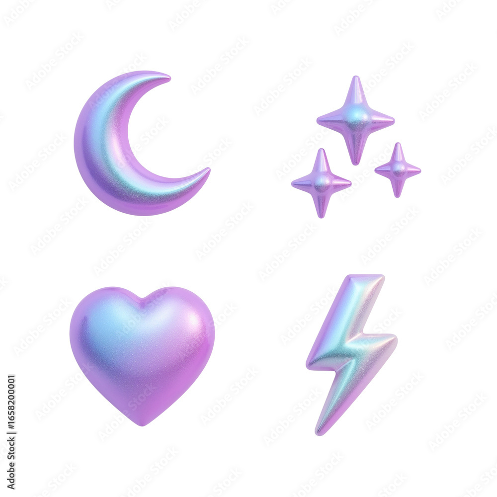 Poster iridescent celestial elements floating against a stark scene creating a dreamy aesthetic