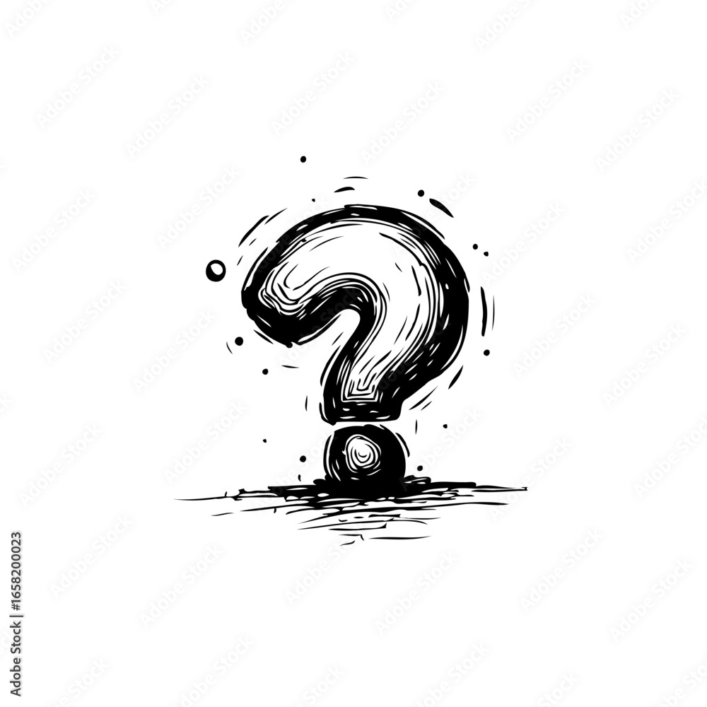 Poster illustration of a question mark with creative shading for design that sparks curiosity, reflection a