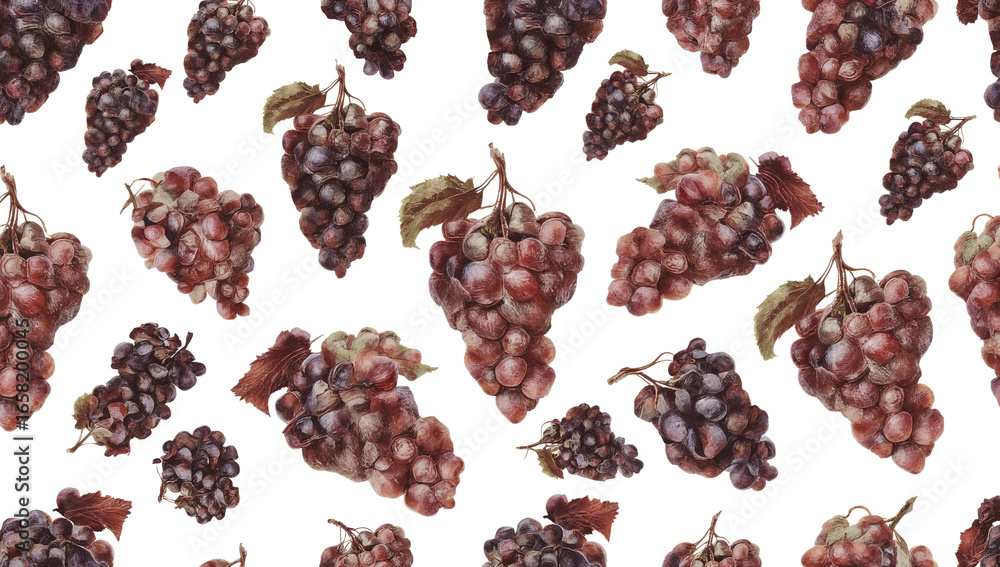 Poster watercolor style grape bunches pattern on an isolated transparent backdrop of elegance and
