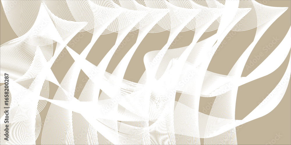 Poster abstract white wave line pattern on beige background, modern minimal design with flowing curves and 