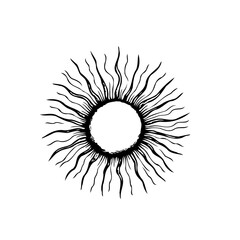 Black and white vector drawing of sun illustration creates a simple yet striking image that invites interpretation