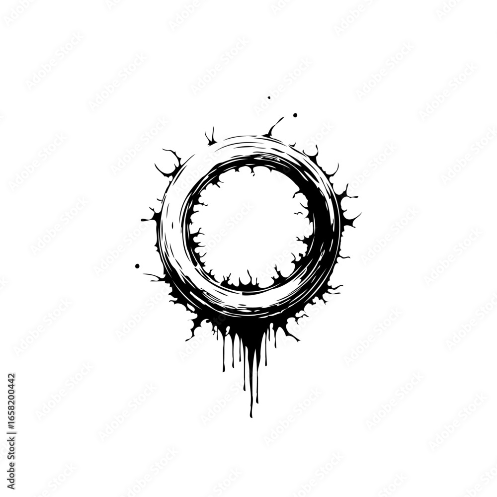 Poster grunge circle artistic design and pattern representing a chaotic artistic visual element with drippi