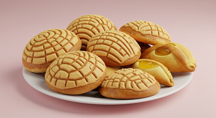 Mexican Sweet Bread Conchas and Empanadas on White Plate