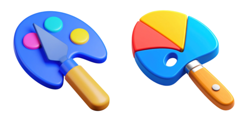 3D Plastic Style Palette Knife Icons with Colorful Paints for Art and Design Isolated on Transparent Background