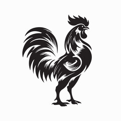 Black silhouette vector illustration of a rooster standing on two legs