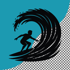 Surfer Riding Wave Vector Silhouette – Isolated from the Background and Customizable Design for Creative Projects 