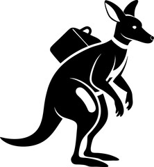 Kangaroo delivery man with backpack silhouette  vector black , white background 