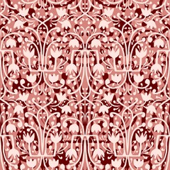 An elegant floral seamless pattern featuring stylized floral motifs, curved stems and blooming tulip flowers creating a classic and timeless design.