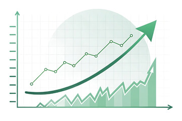 Naklejka premium Financial growth chart with upward trending arrow and abstract background isolated on transparent background