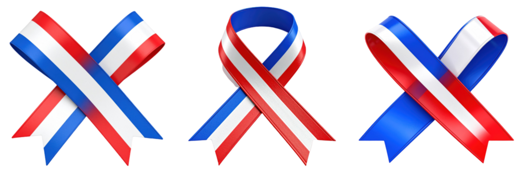 Three Dimensional Plastic Style Ribbons in Red White and Blue Colors Against a Transparent Backdrop - Powered by Adobe