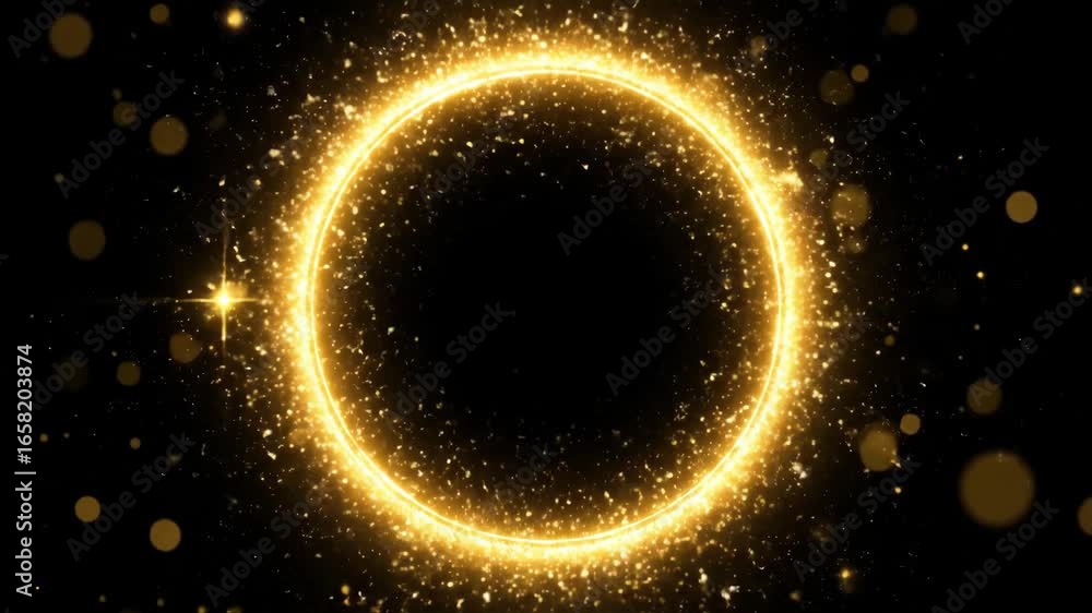 Poster golden glitter circle frame - a shimmering golden circle frame with sparkling glitter particles and 
