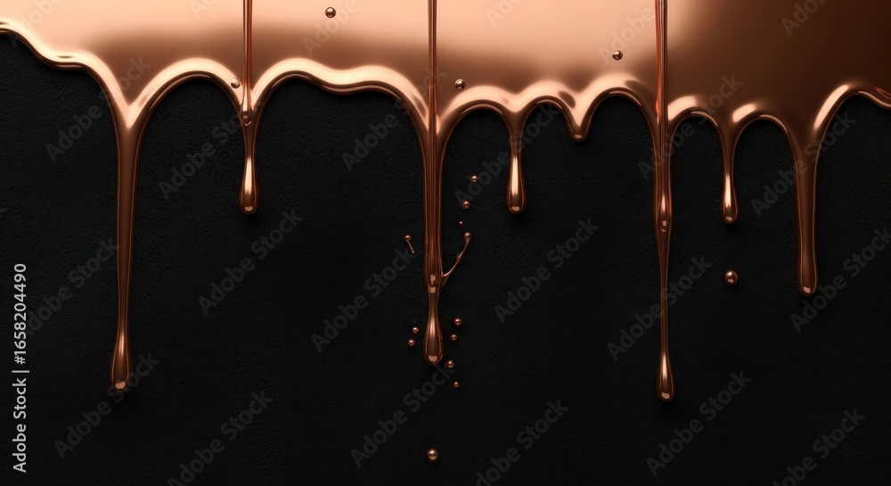 Poster bronze paint dripping down a black surface creating a striking and elegant visual texture effect des