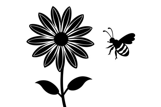 Vector illusion of  black and white flower with beee