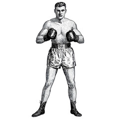 Vintage boxer in fighting stance wearing gloves and shorts Boxing Fighter