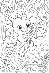 Fototapeta premium Majestic Dragon Line Art – Fantasy Mythical Creature Illustration